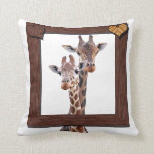Giraffe Couple Framed in Love Cushion
