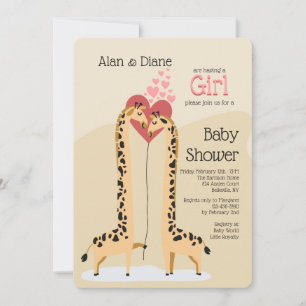 Giraffe Couple Girl Baby Shower Invitation