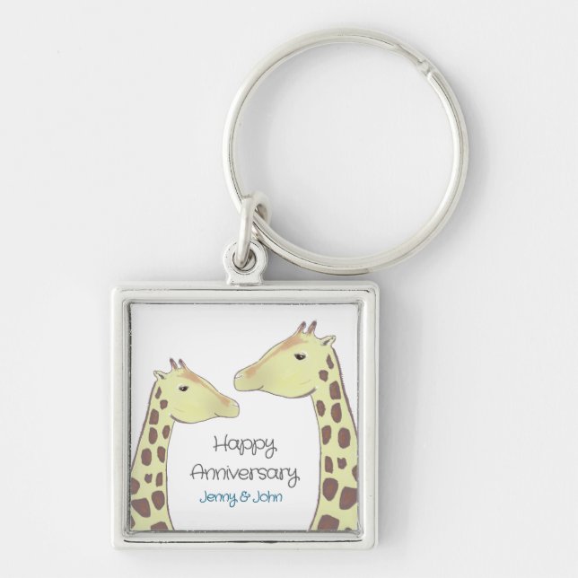 Giraffe Couple Wedding Anniversary Key Ring (Front)