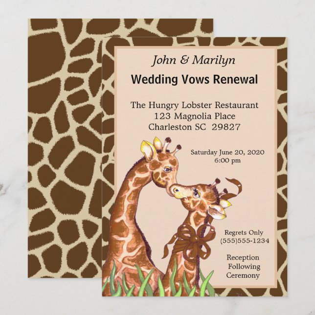 Giraffe Couple Wedding Renewal Vows Invitation (Front/Back)