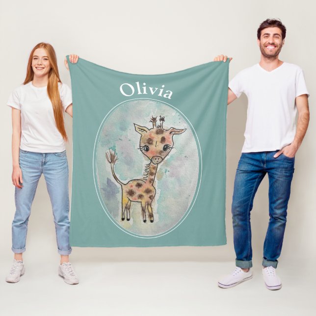 Giraffe Customised Name  Fleece Blanket (In Situ)