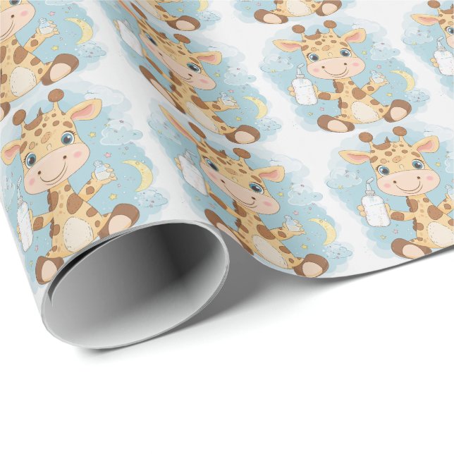 Giraffe Cute Baby Pastel Watercolor Pattern  Wrapping Paper (Roll Corner)