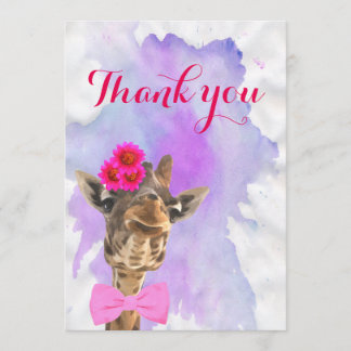 Giraffe cute jungle animal watercolor thank you