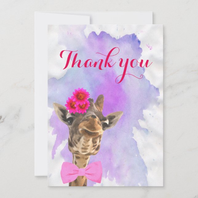 Giraffe cute jungle animal watercolor thank you (Front)