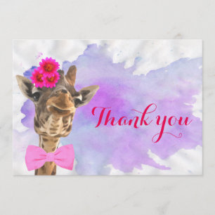 Giraffe cute jungle animal watercolor thank you