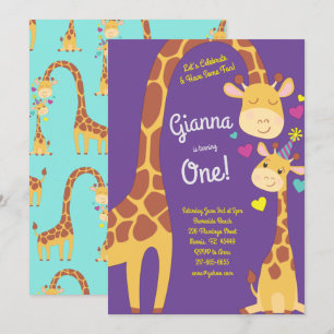 Giraffe Cute Kids 1st Birthday Party Invitation