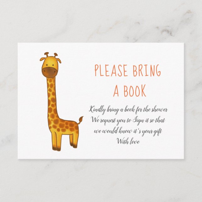 Giraffe Cute Minimalist Baby Shower Bring A Book Enclosure Card (Front)