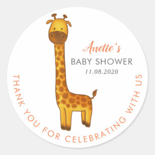 Giraffe Cute Minimalist Baby Shower Thank You Classic Round Sticker