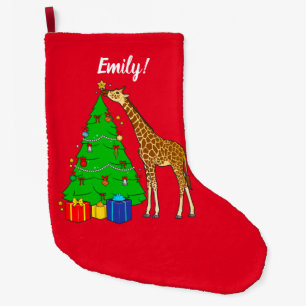 Giraffe Decorating Christmas Tree with Star Large Christmas Stocking