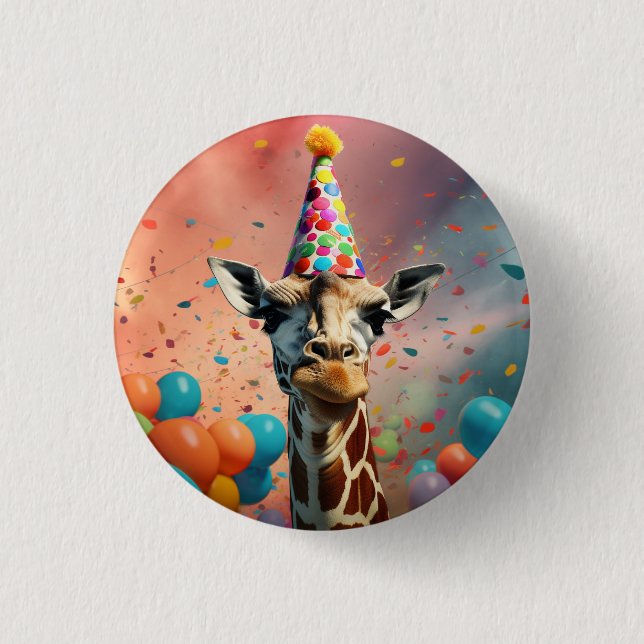 Giraffe design, colourful 3 cm round badge (Front)