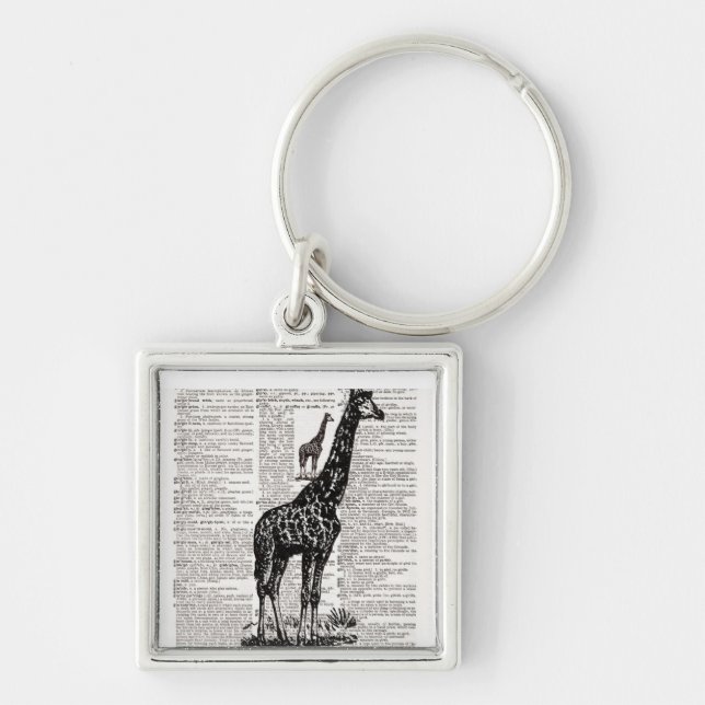Giraffe Dictionary Art Key Ring (Front)