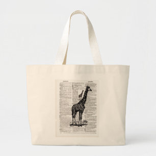 Giraffe Dictionary Art Large Tote Bag