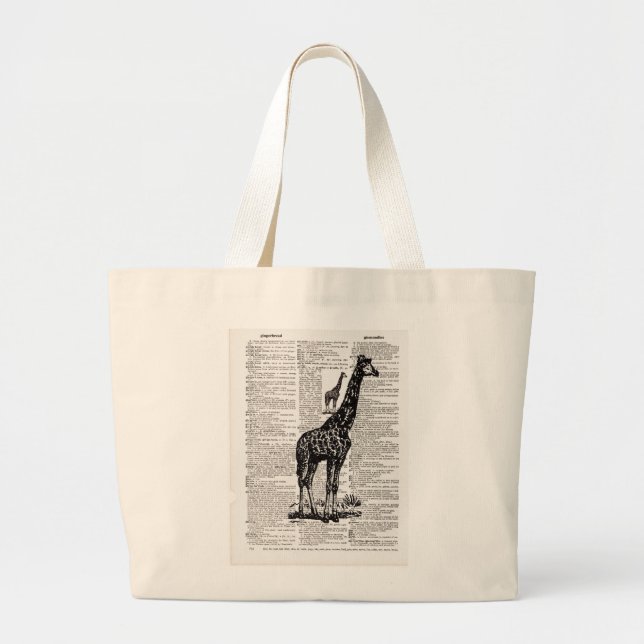 Giraffe Dictionary Art Large Tote Bag (Front)