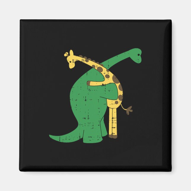 Giraffe Dinosaur Hug Love Dino Animals Safari Hall Magnet (Front)