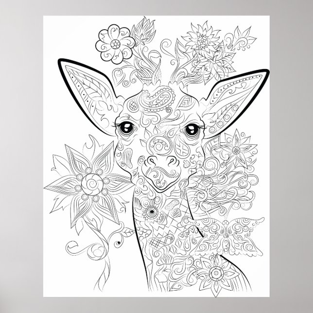 giraffe drawing adult coloring poster (Front)
