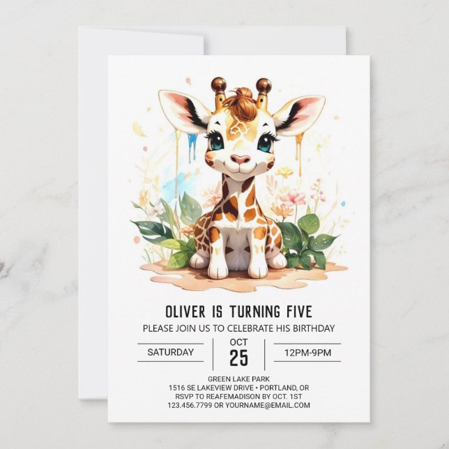 Giraffe Dreams Cute Safari Birthday Invitation (Front)