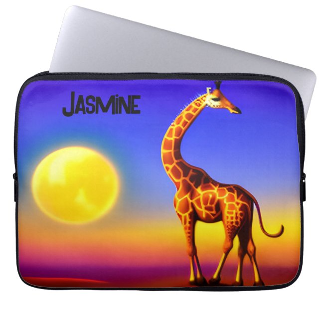 Giraffe dreamscape/moon/stars editable laptop sleeve (Front)