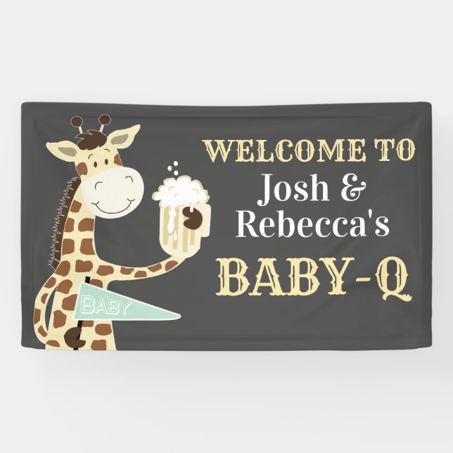 Giraffe drinking Beer Baby-Q Co-ed Baby Shower Banner (Horizontal)