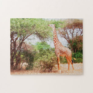 Giraffe Eating Leaves Painting Photo Jigsaw Puzzle