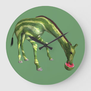 Giraffe Eating Watermelon Large Clock