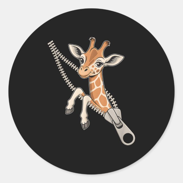 Giraffe Emerging From A Zipper  Classic Round Sticker (Front)