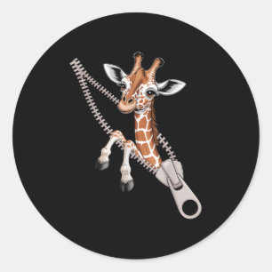 Giraffe Emerging From A Zipper Funny Costume Boys  Classic Round Sticker