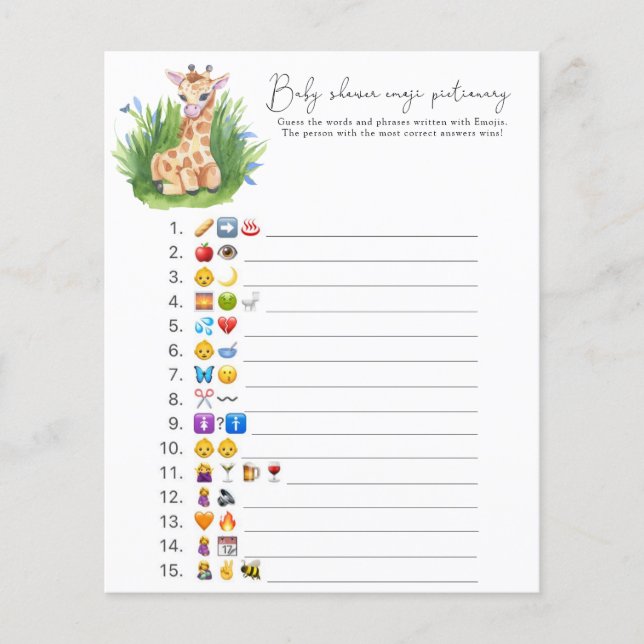 Giraffe - Emoji picture game baby shower (Front)