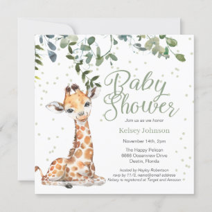 Giraffe Eucalyptus Greenery Neutral Baby Shower Invitation