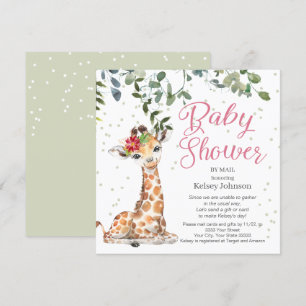 Giraffe Eucalyptus Pink Floral Baby Shower Invitation