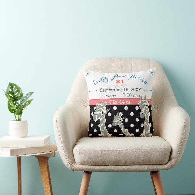 Giraffe Family Baby Girl Birth Record Birth Stats Cushion (Chair)