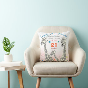 Giraffe Family Baby Girl Birth Record Birth Stats Cushion
