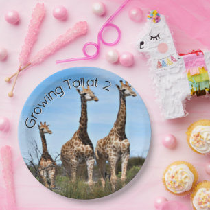 Giraffe Family Growing Tall Birthday Paper Plate