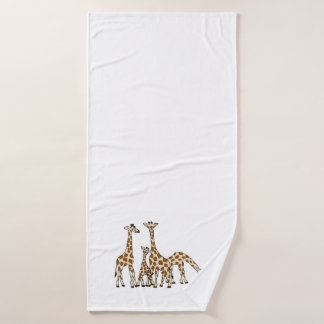 Giraffe Family In Brown and Beige Bath Towel