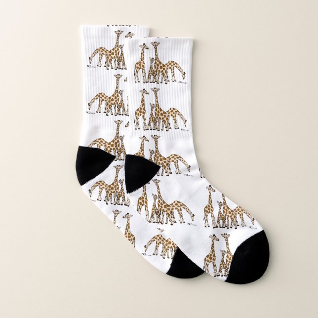 Giraffe Family In Brown and Beige Socks (Pair)