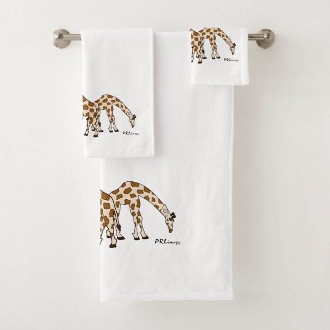 Giraffe Family In Brown and Beige Towel Set (Insitu)