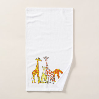 Giraffe Family In Orange and Yellow HandTowel Hand Towel