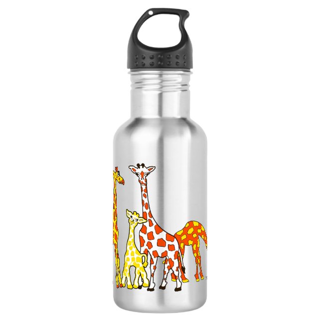 Giraffe Family In Orange and Yellow Water Bottle (Front)