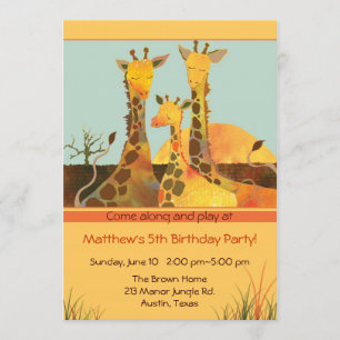 Giraffe Family Kids Birthday Party Invitation