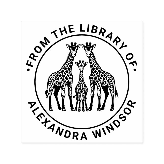 Giraffe Family Library Book Name Self-inking Stamp (Design)