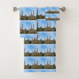 Giraffe Family On Grassy Hilltop Bath Towel Set