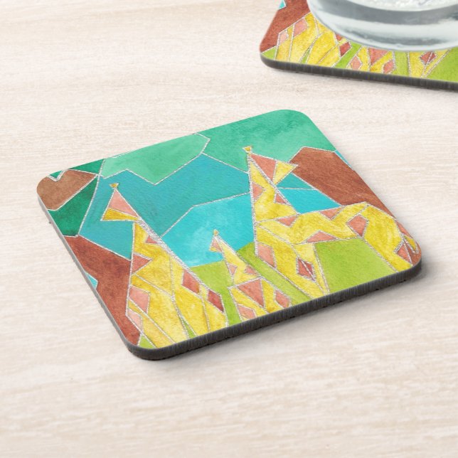 Giraffe Family Original Abstract Art Coaster (Left Side)