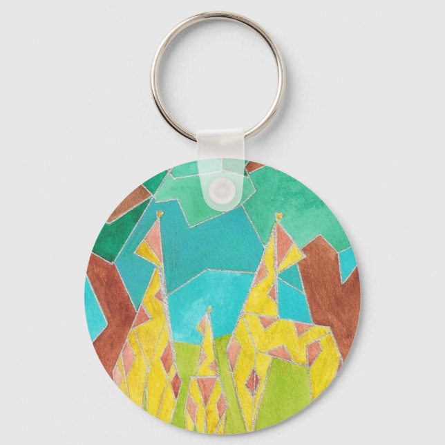 Giraffe Family Original Abstract Art Key Ring (Front)