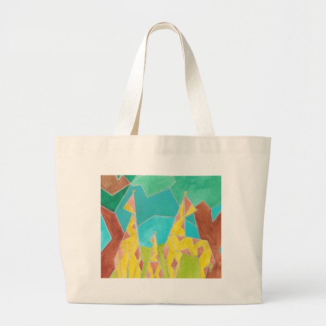 Giraffe Family Original Abstract Art Large Tote Bag (Front)
