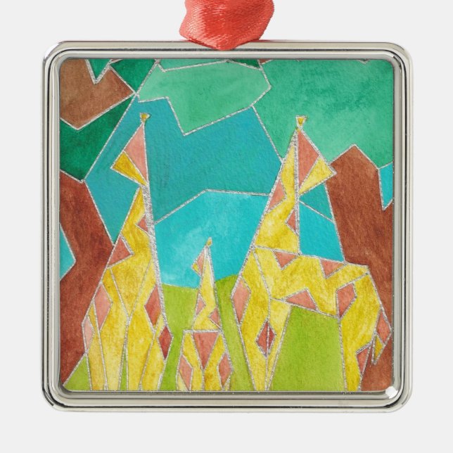 Giraffe Family Original Abstract Art Metal Tree Decoration (Front)