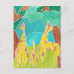 Giraffe Family Original Abstract Art Postcard