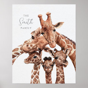Giraffe Family Portrait Family Five, Safari Decor
