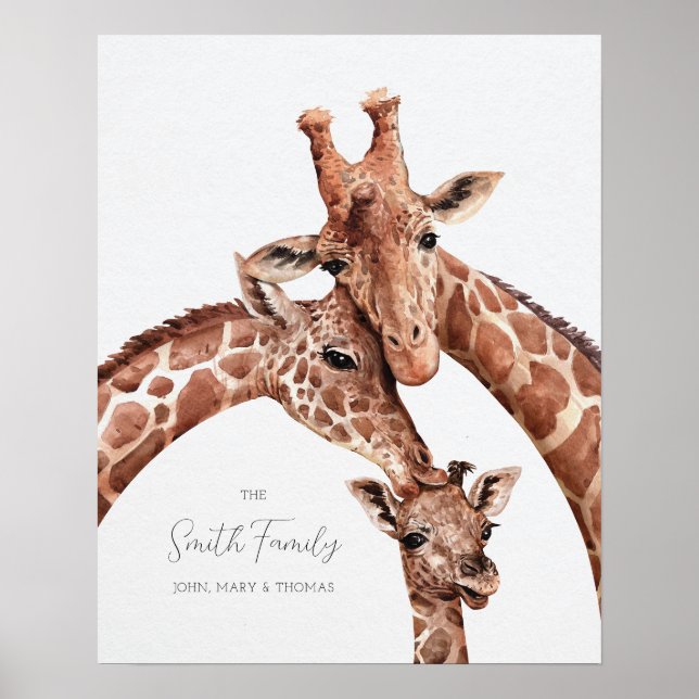Giraffe Family Portrait, Nursery New Born Wall Art (Front)