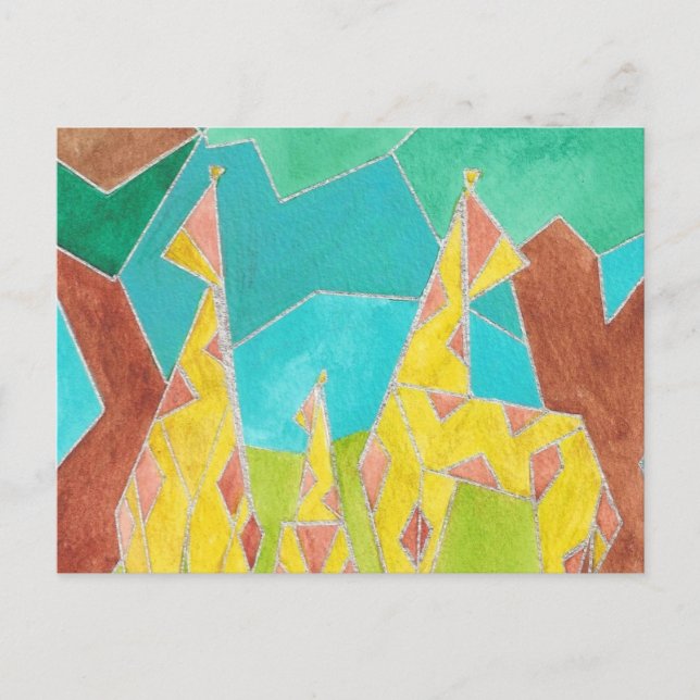 Giraffe Family Watercolor Art  Postcard (Front)