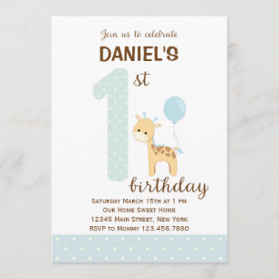 Giraffe First Birthday Invitation (Blue)