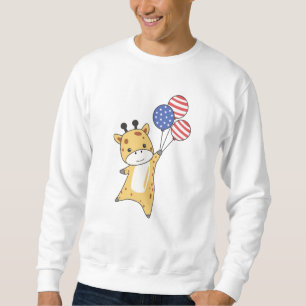 Giraffe Flies Balloons Usa Above Cute Animals Zoo Sweatshirt